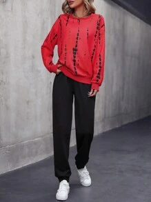 EMERY ROSE Tie Dye Drop Shoulder Sweatshirt & Sweatpants - Multicolor - View 5