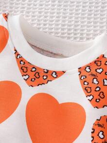 SHEIN 女嬰愛心和字母圖案運動衫 - 橘色 - 查看 3