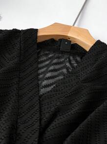 Celure Plus Swiss Dot Surplice Neck Lantern Sleeve Dress - Black - View 4