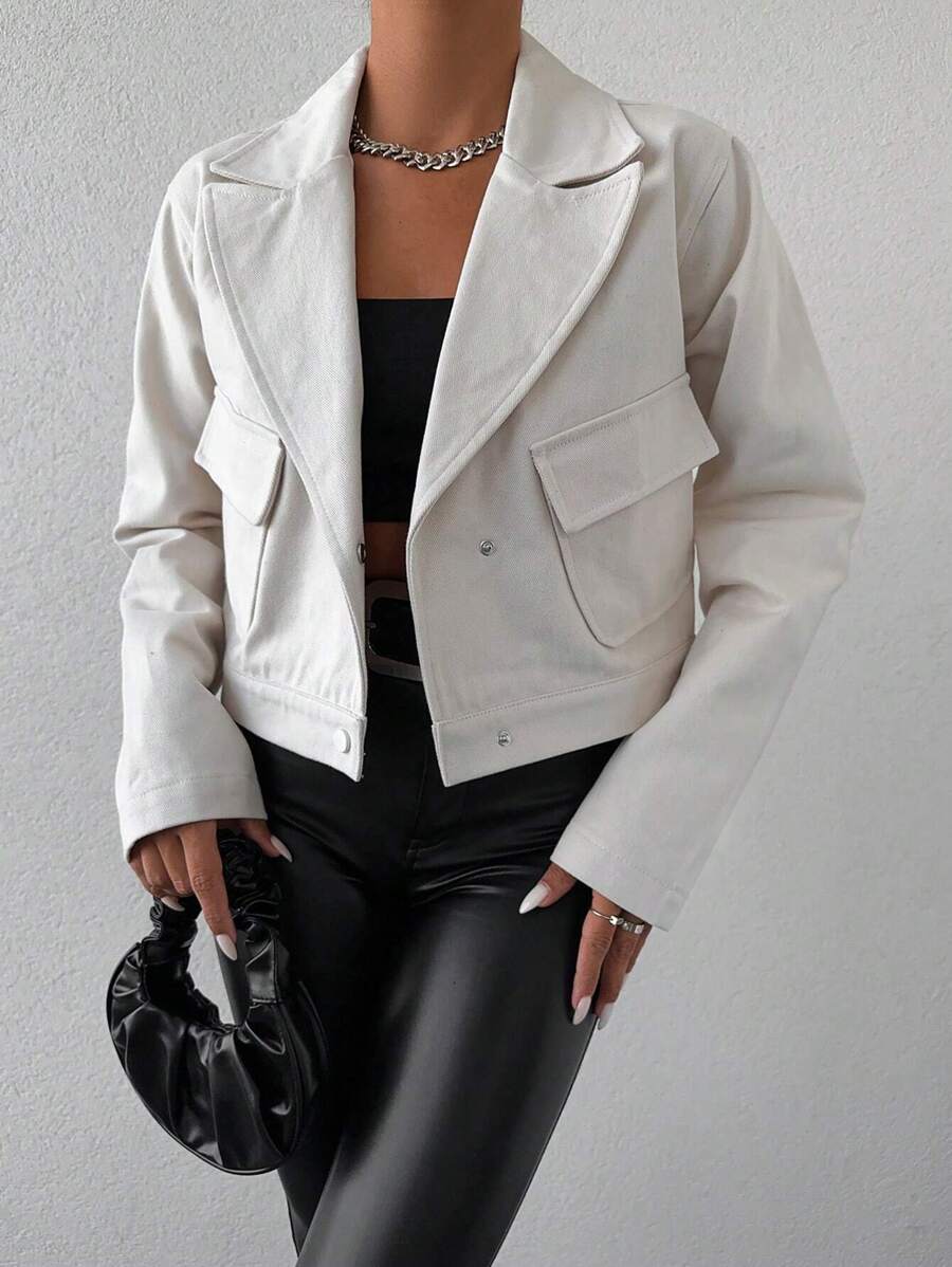 EURMUSE Flip-pocket Short Jacket - Beige - View 1