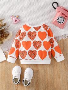 SHEIN 女嬰愛心和字母圖案運動衫 - 橘色 - 查看 2