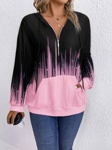 Calvaya 大码撞色半拉链抽绳卫衣 - 粉色 - 查看 3