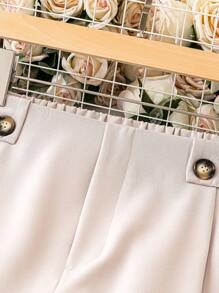 SHEIN LUNE Hơn Chi tiết Nút Chân thẳng Quần tây - Màu be - Xem 4