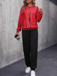 EMERY ROSE Tie Dye Drop Shoulder Sweatshirt & Sweatpants - Multicolor - View 1