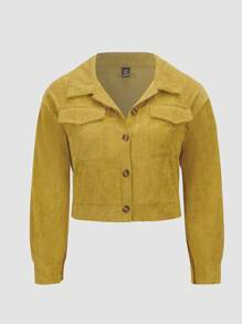 Calvaya Plus Flap Pocket Drop Shoulder Jacket - Yellow - View 1