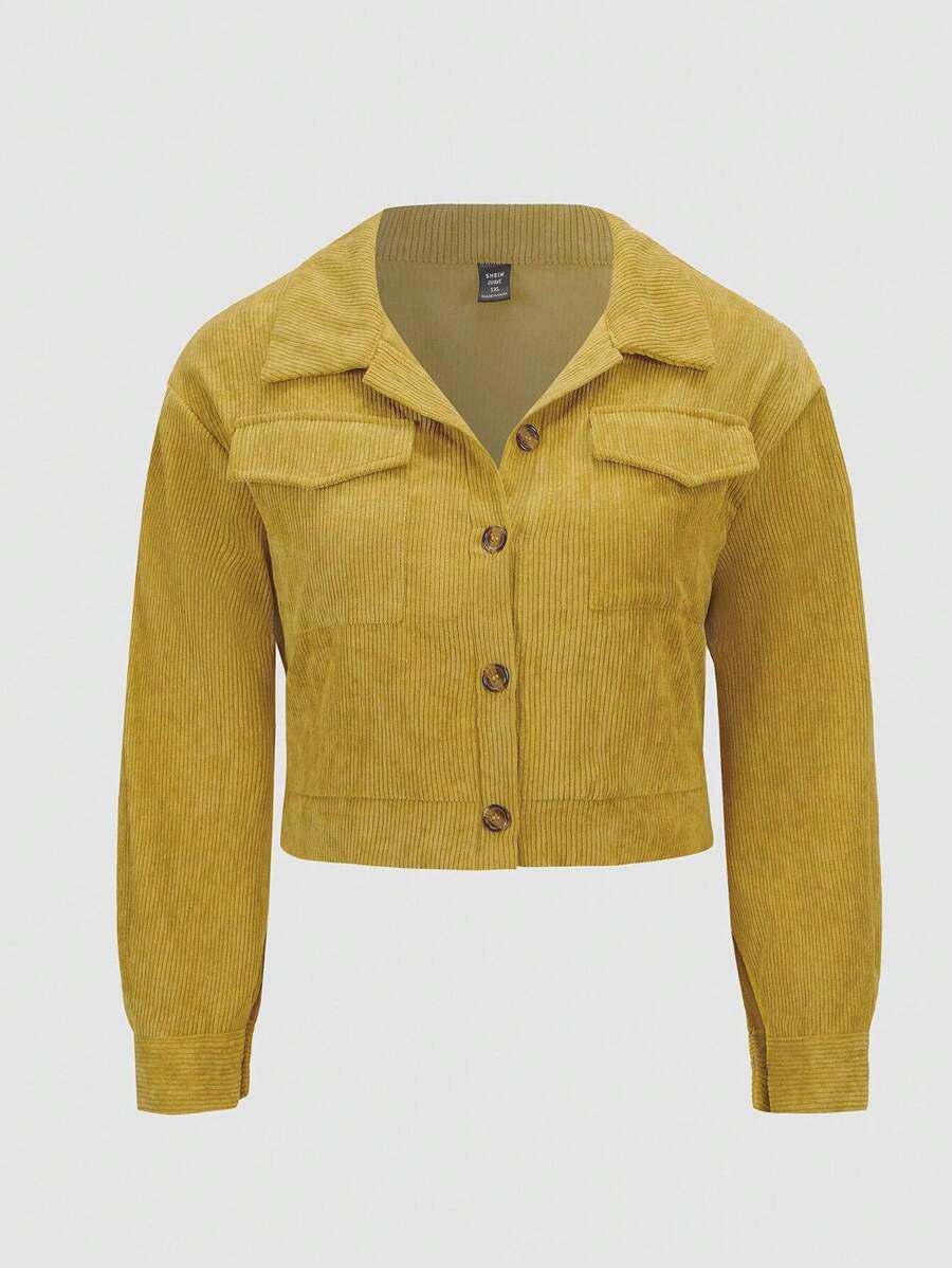 Calvaya Plus Flap Pocket Drop Shoulder Jacket - Yellow - View 1