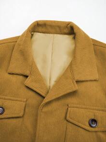 Manfinity Homme 男士翻蓋口袋單釦燈芯絨西裝外套 - 卡其色 - 查看 4