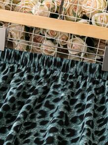 SHEIN LUNE Hơn In hoa Báo Eo đàn hồi Váy kèn đồng - màu xanh lá - Xem 4