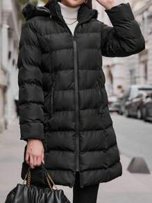 RueChic Women's Zippered Hooded Padded Jacket - Black - View 3