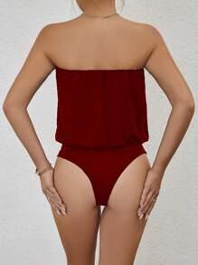 Chiquease 纯色管状紧身衣 - 酒紅色 - 查看 2