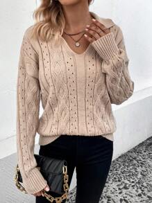 EMERY ROSE Suéter de punto con hombros caídos para otoño e invierno - Caqui - Ver 6