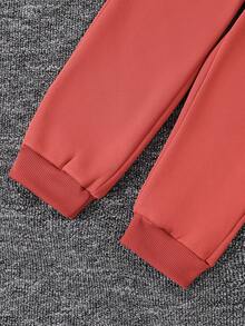 Young Boy 3D Ear Design Zip Up Thermal Lined Hoodie & Sweatpants - Brown - View 5