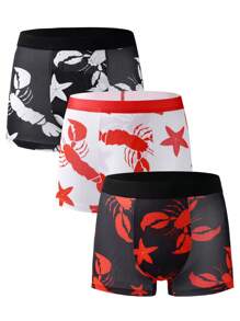 Men 3pcs Crayfish Print Boxer Brief - Multicolor - View 1