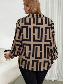 SHEIN Franclia Hơn In Địa lý tay áo lá sen Áo sơ mi - Nhiều màu - Xem 2
