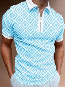 Manfinity Mode Men Geo Print Polo Shirt - Blue - View 1