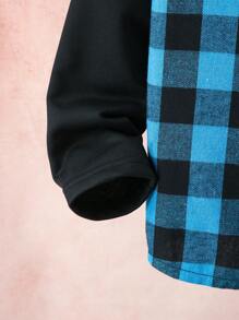 SHEIN Tween Boy Gingham Print Hooded Shirt & Pants Without Tee