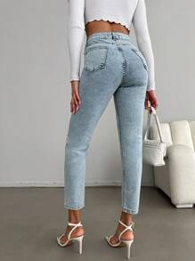 SHEIN Cottnline Ripped Tapered Jeans - Light Wash - View 2