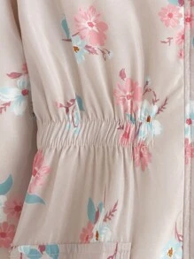 SHEIN 女大童1入組印花加絨內裏連帽外套 - 杏色 - 查看 4