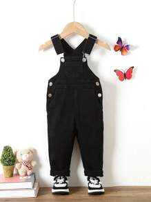 Baby Girl Neutral Casual Adjustable Denim Overalls With With Flat Pockets , The Best Daily Fashion Outfits - Black - View 1