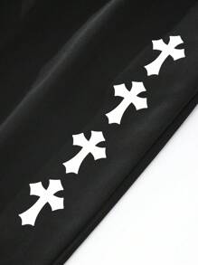 Manfinity EMRG 宽松男式交叉图案抽绳腰运动裤 - 黑色 - 查看 7