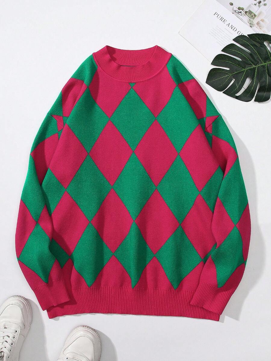 SHEIN EZwear Women Sweaters Geometris Casual - Hot Pink - View 1
