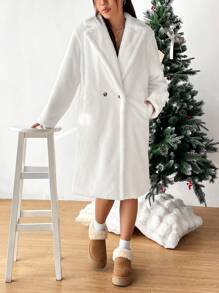 Muchica Cổ áo Nút đôi Áo khoác Teddy - trắng - Xem 3