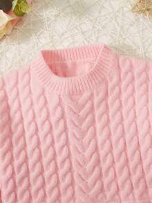 SHEIN Jersey jóven en contraste de peluche tejido de cable