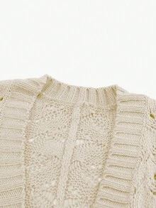 Plus Size Pointelle Knit Batwing Sleeve Cardigan - Apricot - View 7