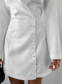 EURMUSE Solid Button Front Lapel Collar Single Breasted Blazer Dress - White - View 4