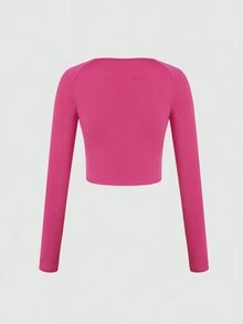 SHEIN LUNE Cut Out Front Crop Tee - Hot Pink - View 2