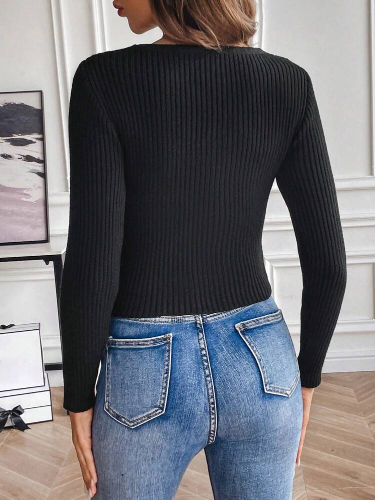 Crisscross Tie Ribbed Knit Pullover Fall Winter Sweater