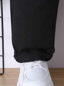 SHEIN Young Girl Casual Boho Holiday White Paperback Waist Flat Pockets Mom Jeans With Button Front , Girls Daily OOTD Outfits Summer Holiday - Black - View 6