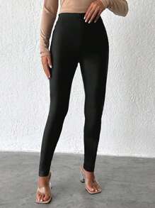 RueChic Solid High Waist Skinny Pants - Black - View 1