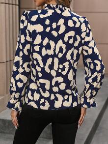 Grefit SHEIN LUNE 滿版印花繫帶領襯衫 - 藍色 - 查看 2