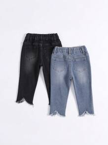 Baby Girls Basic Casual 2pcs Elastic Jeans With Raw Hem