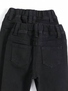 Baby Girl 2pcs Solid Single Button Jeans - Black - View 5