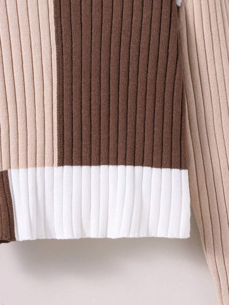 Teen Girl Color Block Ribbed Knit Sweater