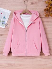 Teen Girl Zip Up Hooded Jacket Without Tee - Baby Pink - View 1