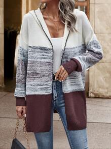 Chiquease Space Dye Drop Shoulder Hooded Duster Cardigan - Multicolor - View 4