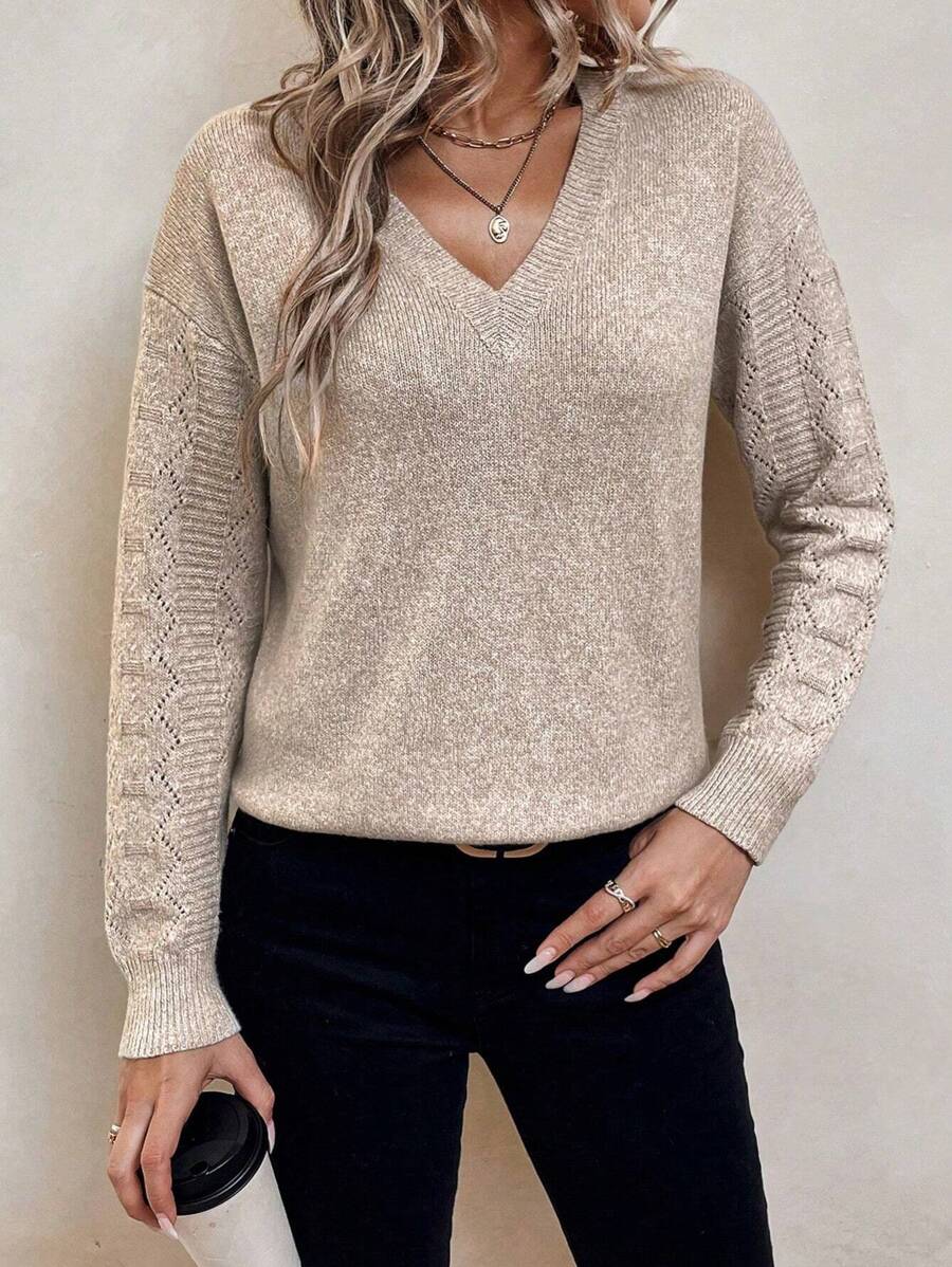 EMERY ROSE 纯色 V 领落肩毛衣、长袖上衣