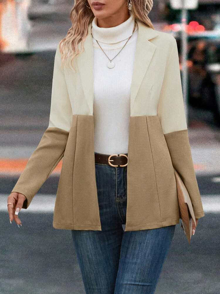 Two Tone Lapel Neck Open Front Blazer Fall Cloth For Women