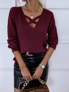 Criss Cross Front Sweater - Burgundy - View 4