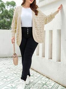Plus Size Pointelle Knit Batwing Sleeve Cardigan - Apricot - View 1