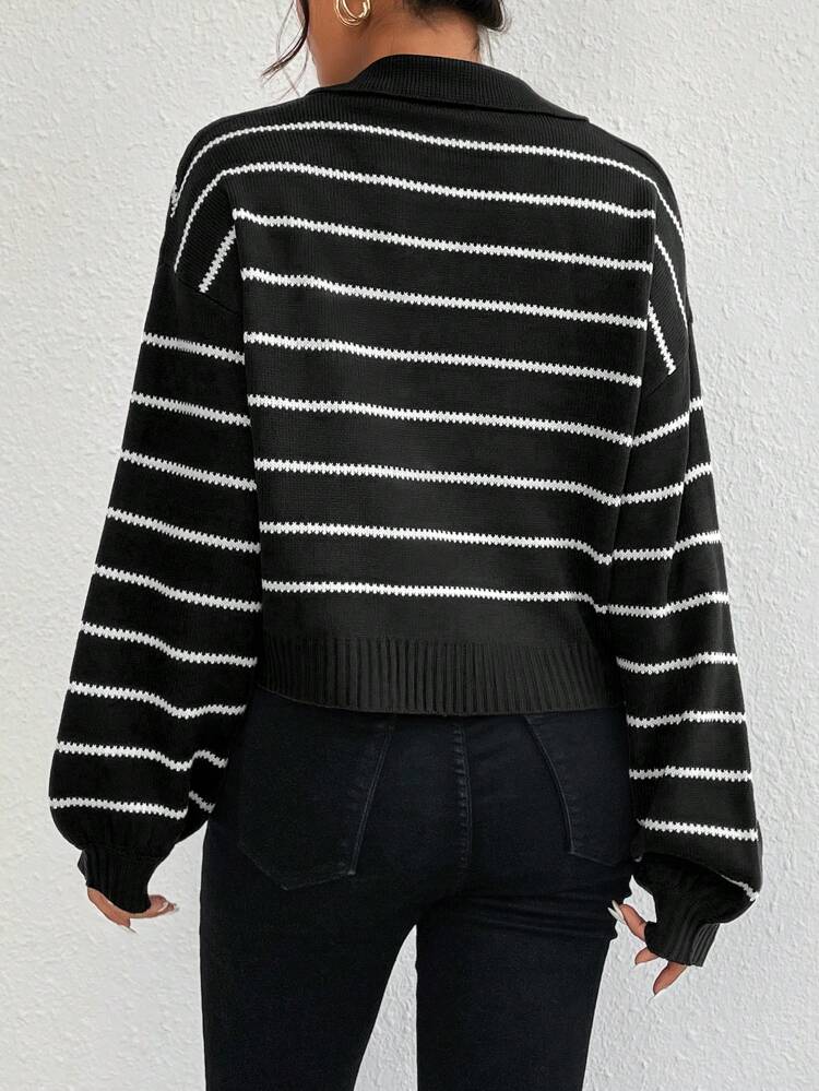 Striped Pattern Drop Shoulder Sweater,Long Sleeve Tops Knit Pullover Fall Winter Sweater