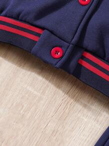 SHEIN Tween Girl Letter Patched Striped Trim Hooded Jacket & Sweatpants - Multicolor - View 4