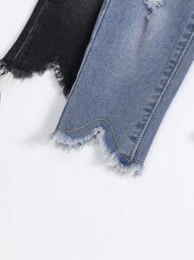 Baby Girls Basic Casual 2pcs Elastic Jeans With Raw Hem