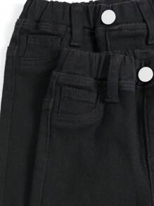 Baby Girl 2pcs Solid Single Button Jeans - Black - View 4