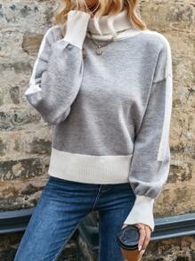 SHEIN LUNE Two Tone Drop Shoulder Sweater - Multicolor - View 1