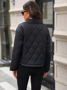 SHEIN LUNE 按扣式绗缝加厚外套 冬季 - 黑色 - 查看 2