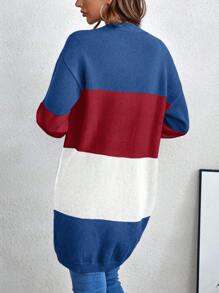 SHEIN LUNE Áo khoác cardigan dáng dài hai túi màu khối - Đỏ - Xem 2